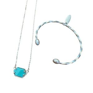 Silver Tone Necklace & Cuff‎ Bracelet Set Turquoise Color Stone Jewelry